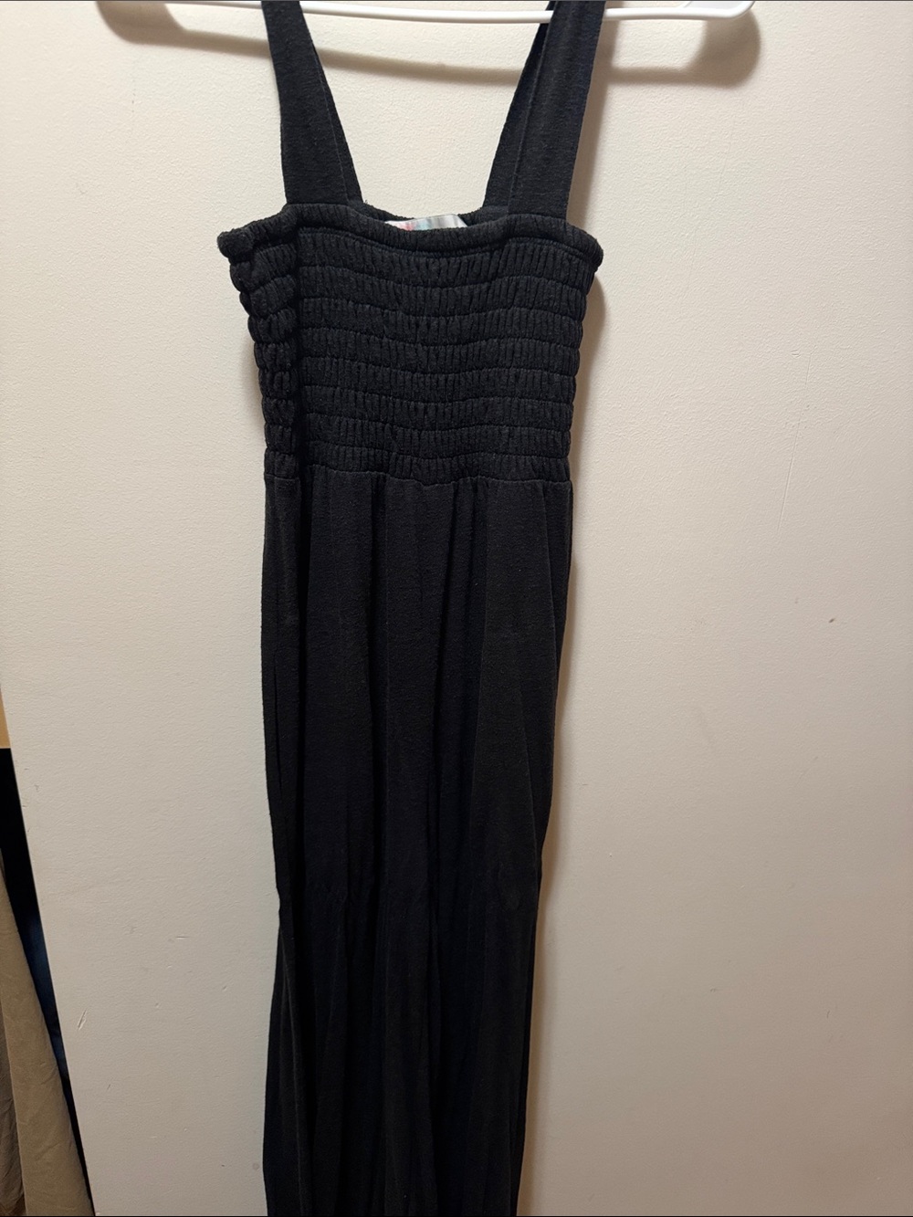 Black Smocked Strap Jumpsuit
